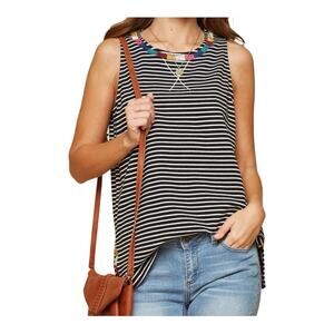 Savanna Jane Striped Tank With Colorblock Embroidery